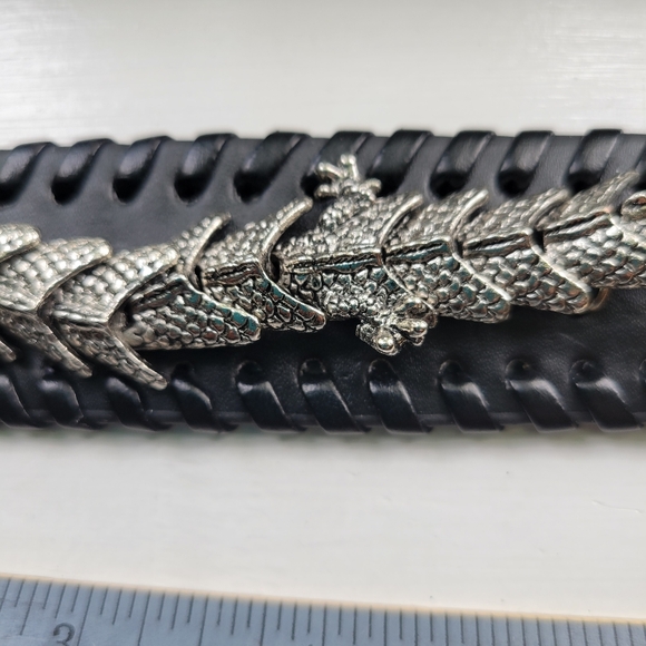 Steel Articulated Dragon & Dark Brown Leather Unisex Bracelet Snap Closure 8.5" - Picture 6 of 9